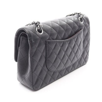 マトラッセ Wフラップ Wチェーンショルダーバッグ キャビアスキン ブラック シルバー金具 シャネル バッグ CHANEL