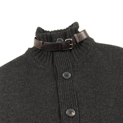 ニット ジャケット ブルゾン ウール レザー ダークグレー エルメス アウター HERMES