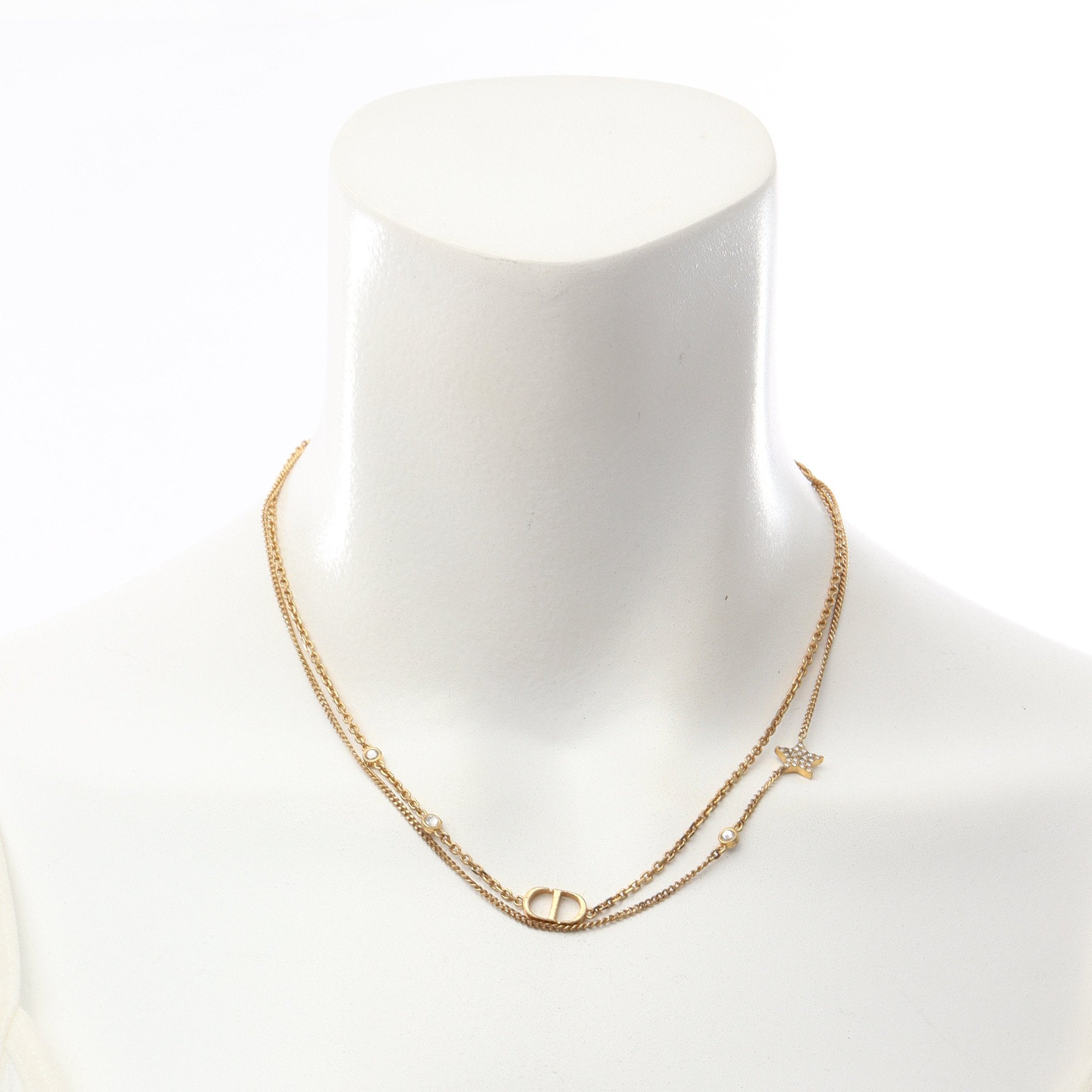 CDロゴ スター ネックレス GP ラインストーン ゴールド クリア