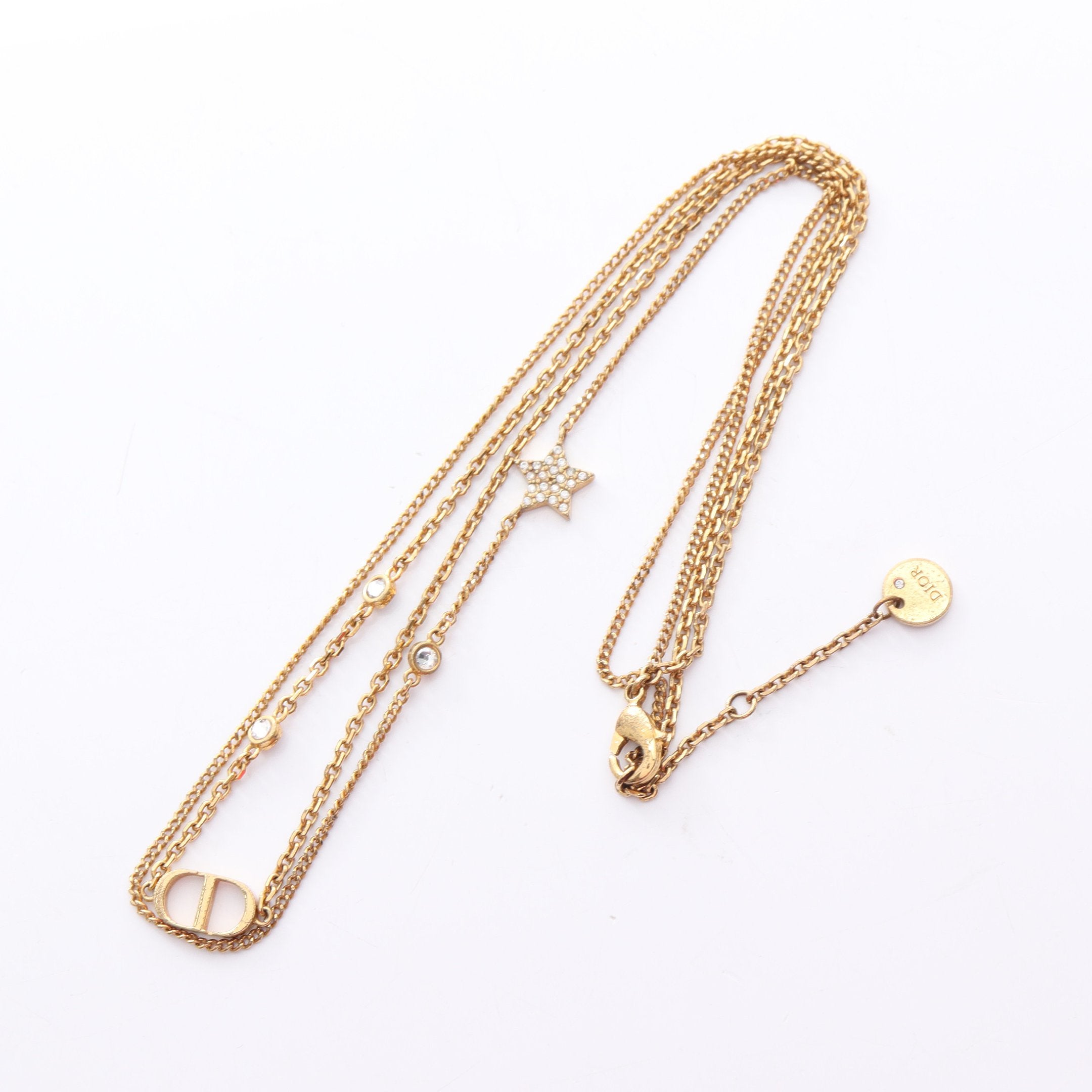 CDロゴ スター ネックレス GP ラインストーン ゴールド クリア