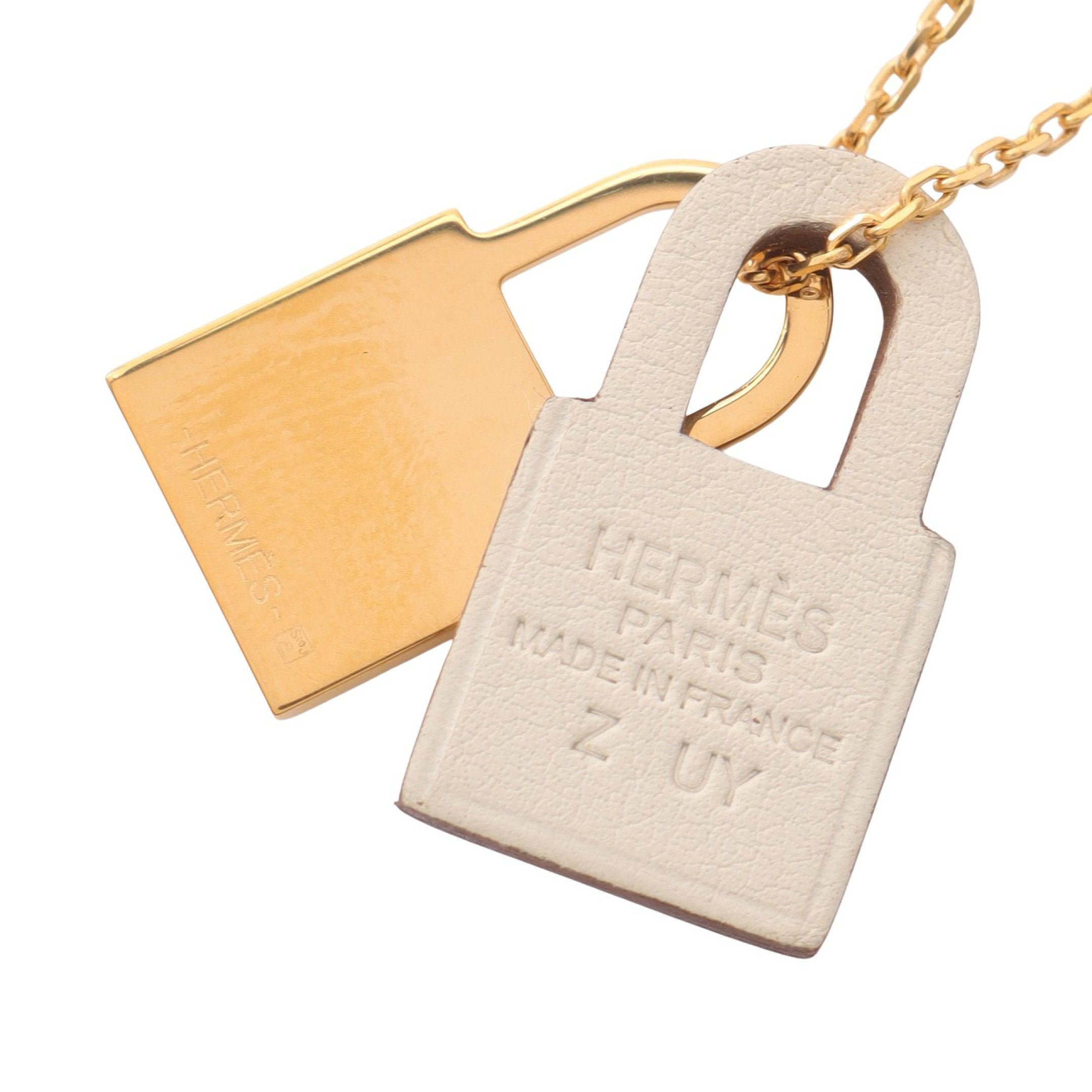 オーケリー ネックレス GP レザー ゴールド アイボリー Z刻印 エルメス