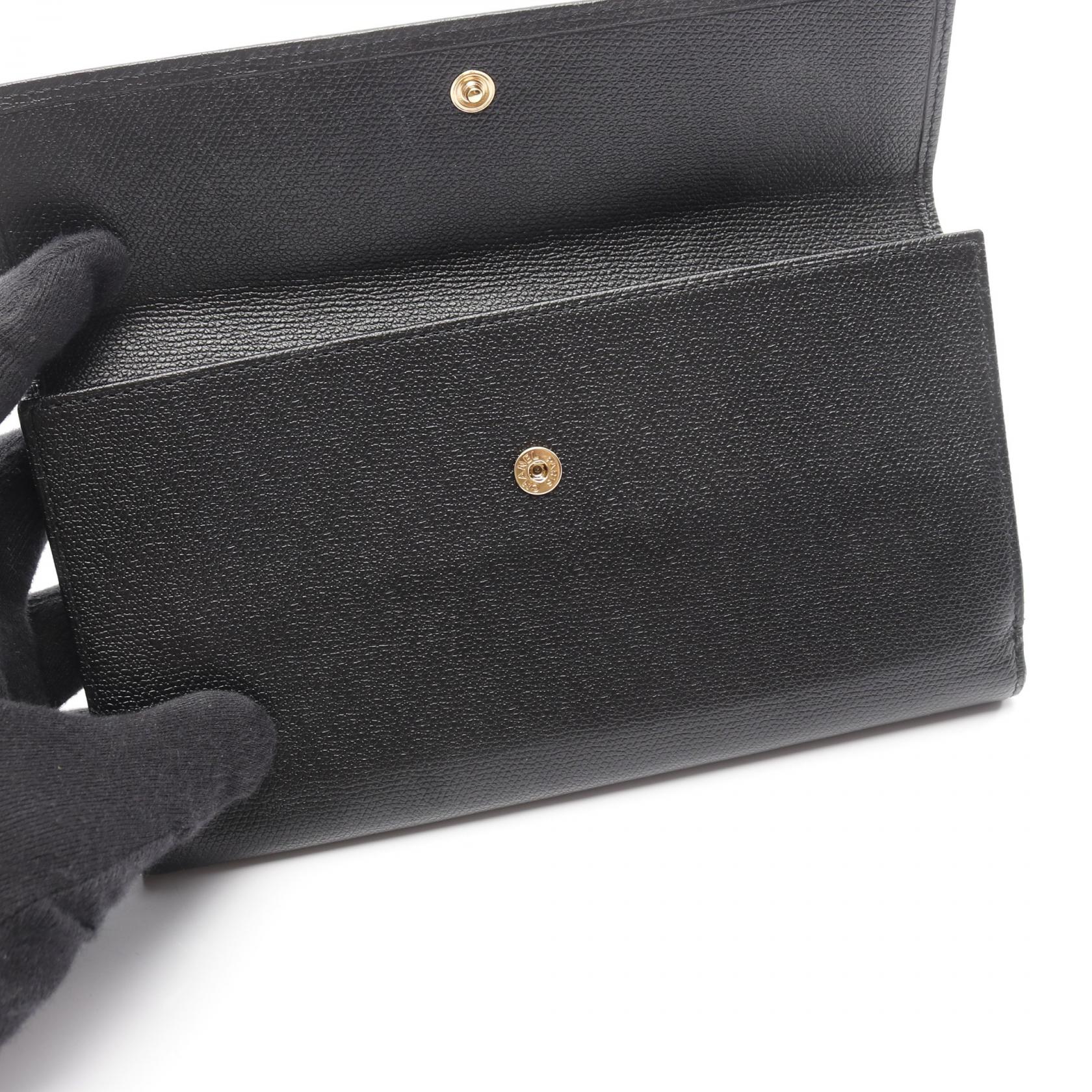 ココボタン 二つ折り長財布 Wホック財布 レザー ブラック ゴールド金具