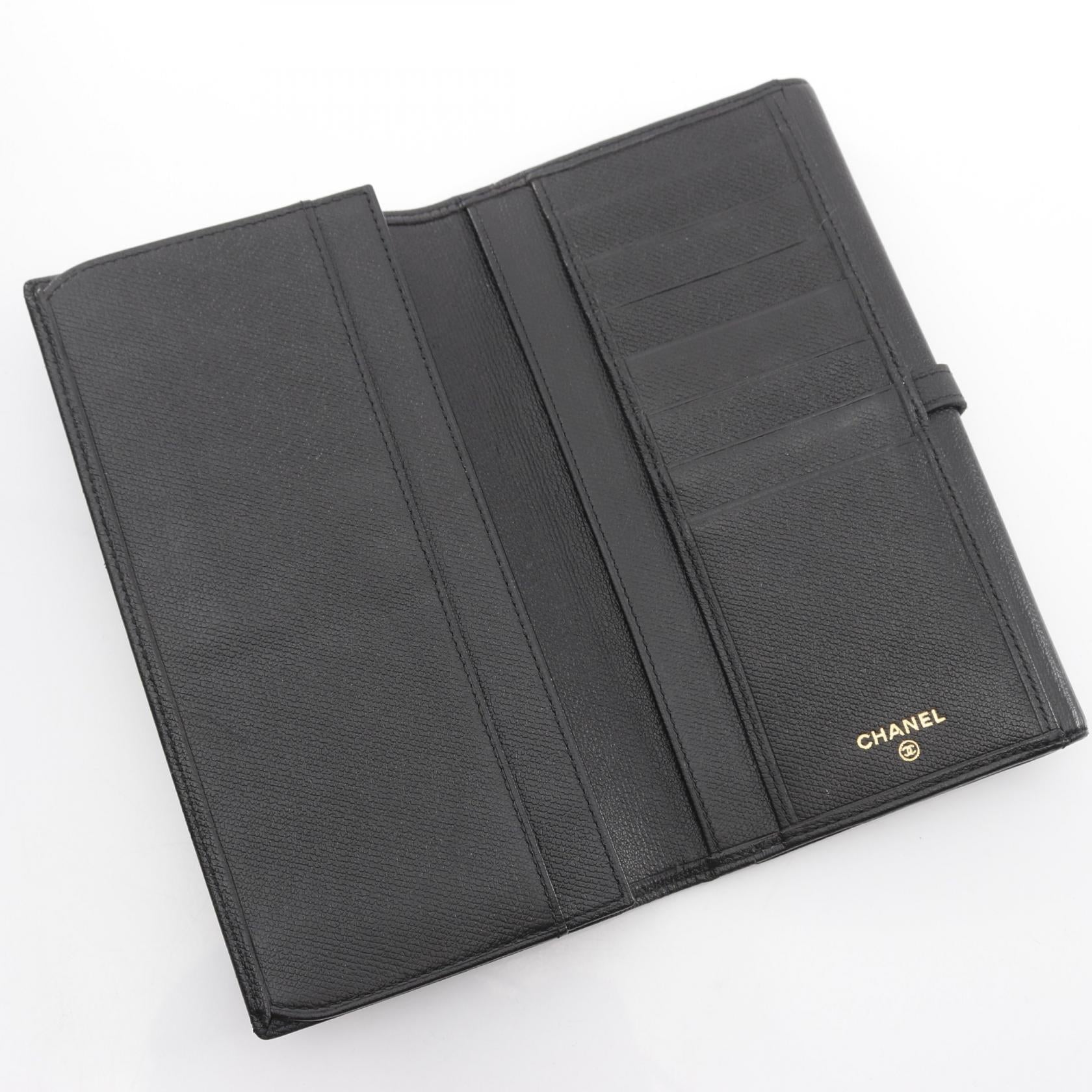 ココボタン 二つ折り長財布 Wホック財布 レザー ブラック ゴールド金具 ココボタン 二つ折り長財布 Wホック財布 レザー ブラック ゴールド金具