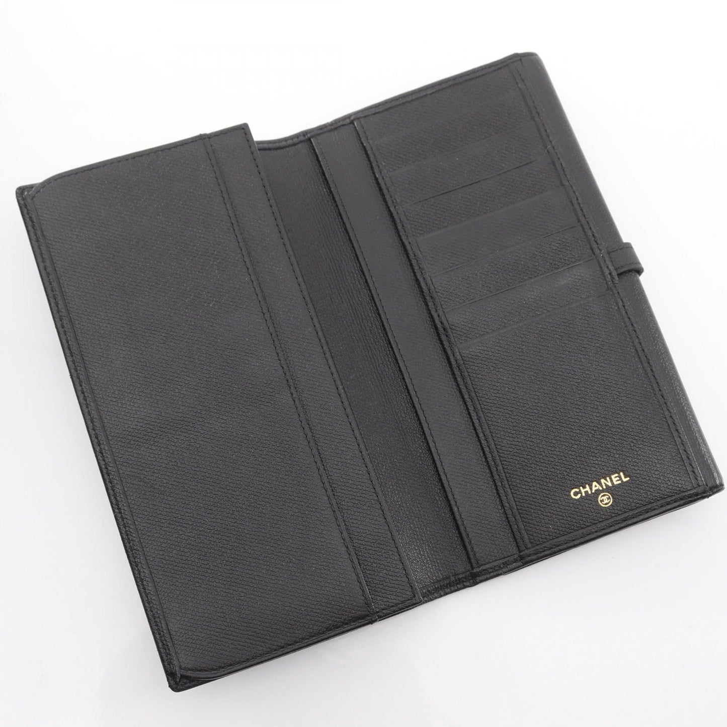 ココボタン 二つ折り長財布 Wホック財布 レザー ブラック ゴールド金具 シャネル 財布・小物 CHANEL