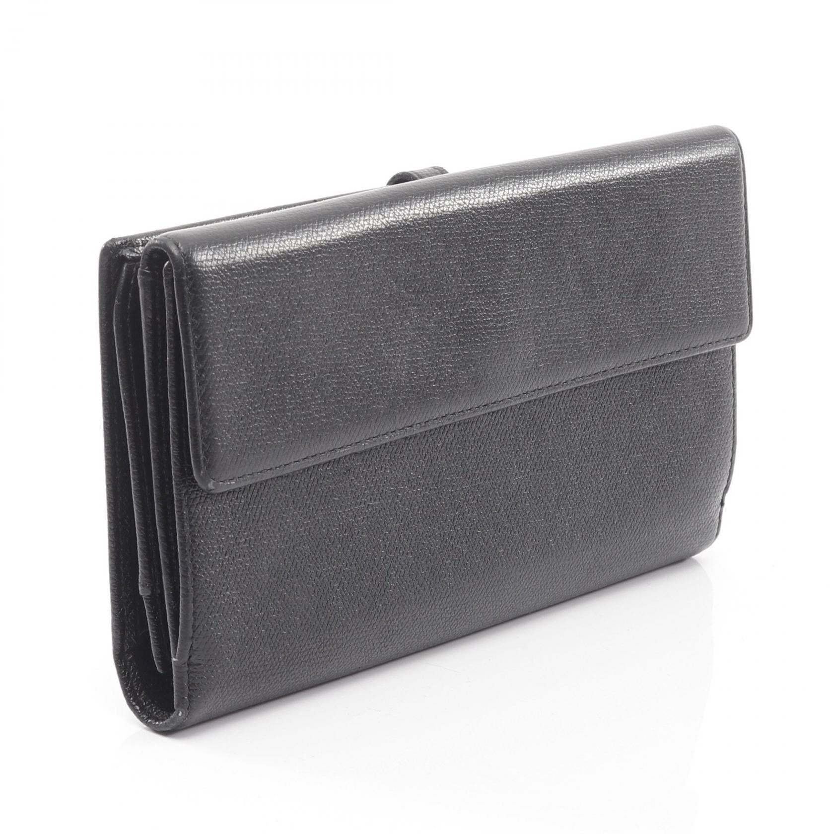 ココボタン 二つ折り長財布 Wホック財布 レザー ブラック ゴールド金具