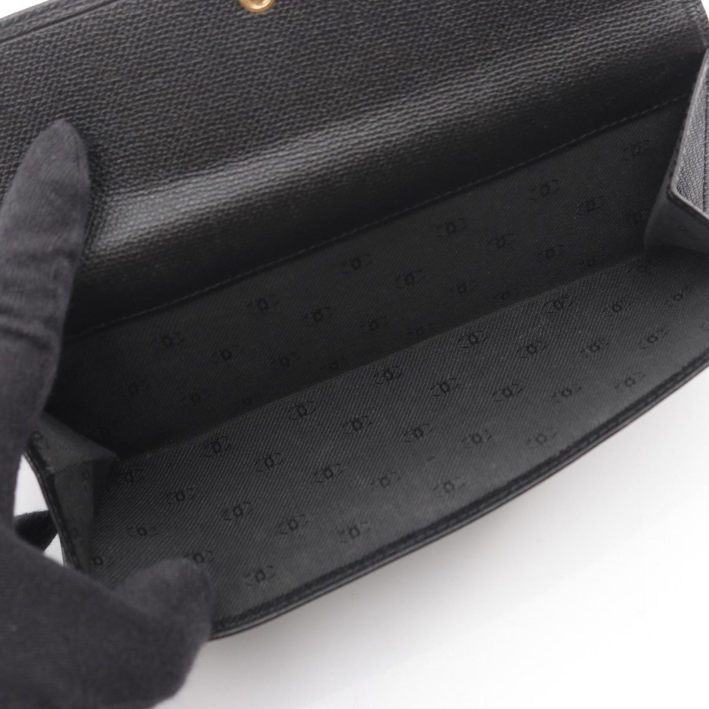 ココボタン 二つ折り長財布 Wホック財布 レザー ブラック ゴールド金具 シャネル 財布・小物 CHANEL