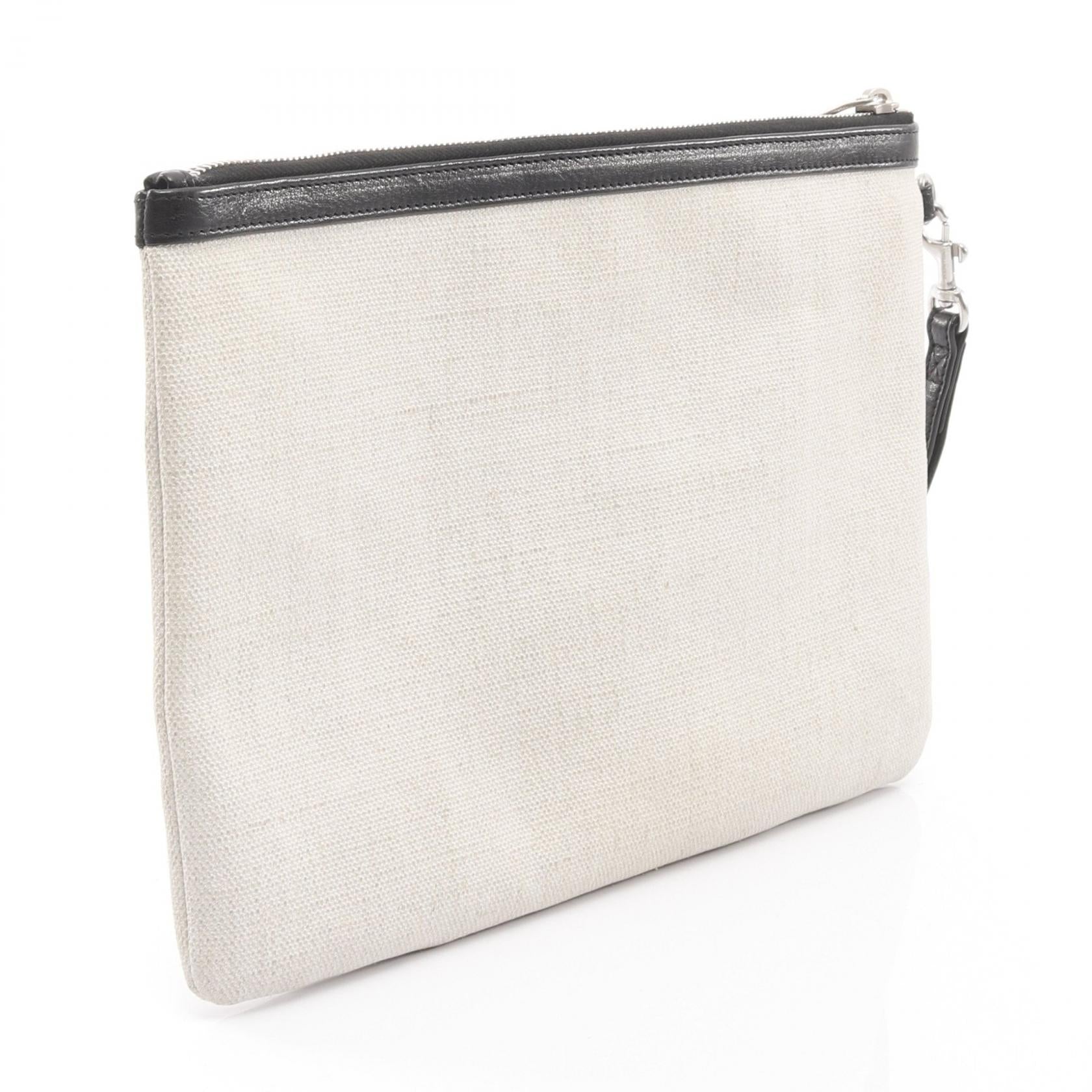 RIVE GAUCHE リヴ ゴーシュ クラッチバッグ キャンバス レザー アイボリー ブラック サンローランパリ バッグ SAINT LAURENT PARIS