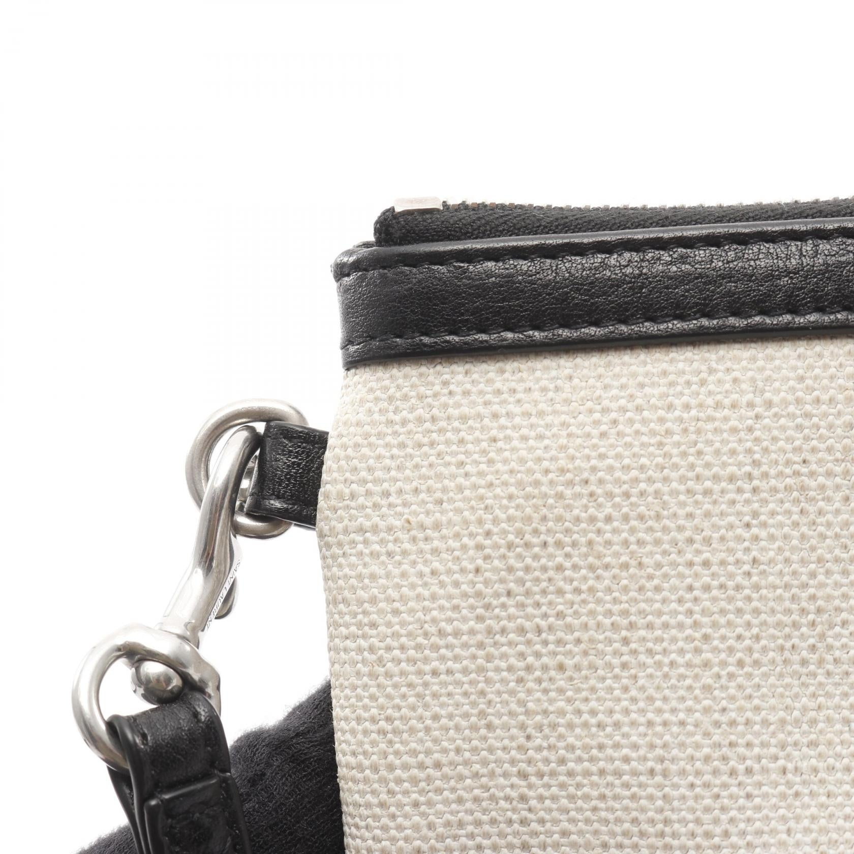 RIVE GAUCHE リヴ ゴーシュ クラッチバッグ キャンバス レザー アイボリー ブラック サンローランパリ バッグ SAINT LAURENT PARIS