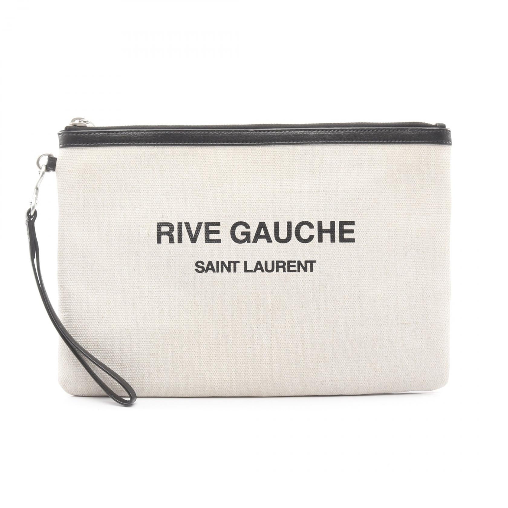 RIVE GAUCHE リヴ ゴーシュ クラッチバッグ キャンバス レザー アイボリー ブラック サンローランパリ バッグ SAINT LAURENT PARIS
