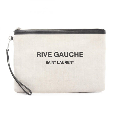 RIVE GAUCHE リヴ ゴーシュ クラッチバッグ キャンバス レザー アイボリー ブラック サンローランパリ バッグ SAINT LAURENT PARIS