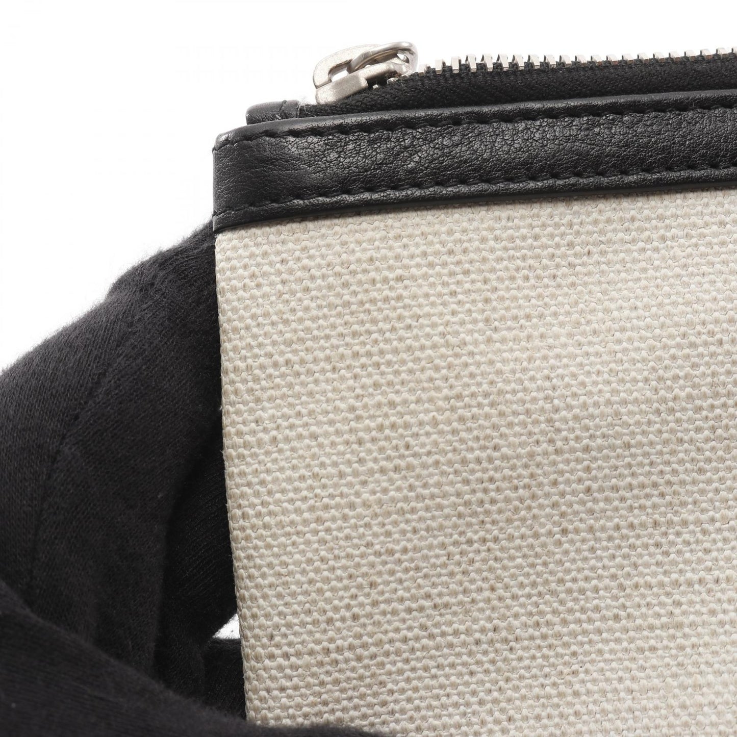 RIVE GAUCHE リヴ ゴーシュ クラッチバッグ キャンバス レザー アイボリー ブラック サンローランパリ バッグ SAINT LAURENT PARIS