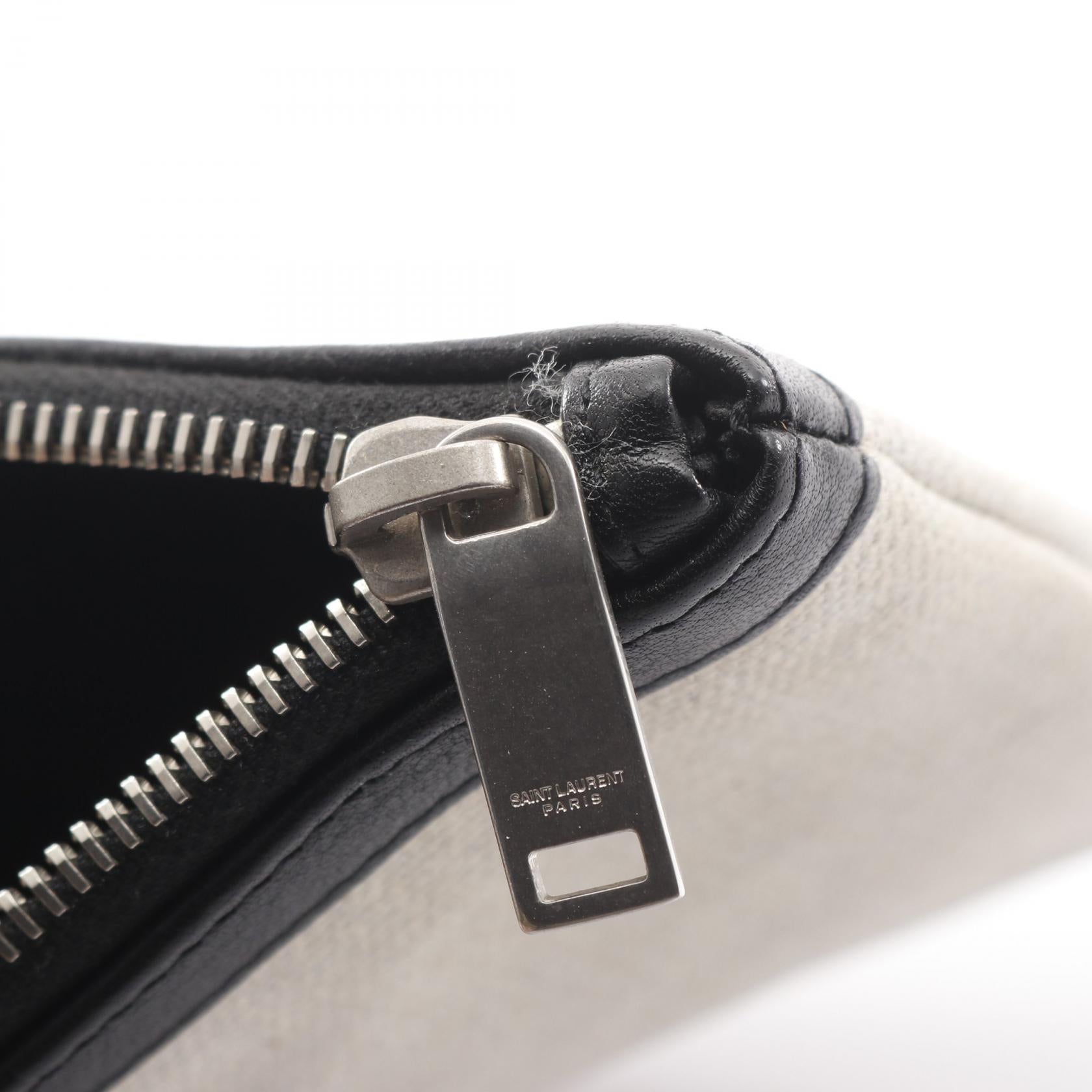 RIVE GAUCHE リヴ ゴーシュ クラッチバッグ キャンバス レザー アイボリー ブラック サンローランパリ バッグ SAINT LAURENT PARIS