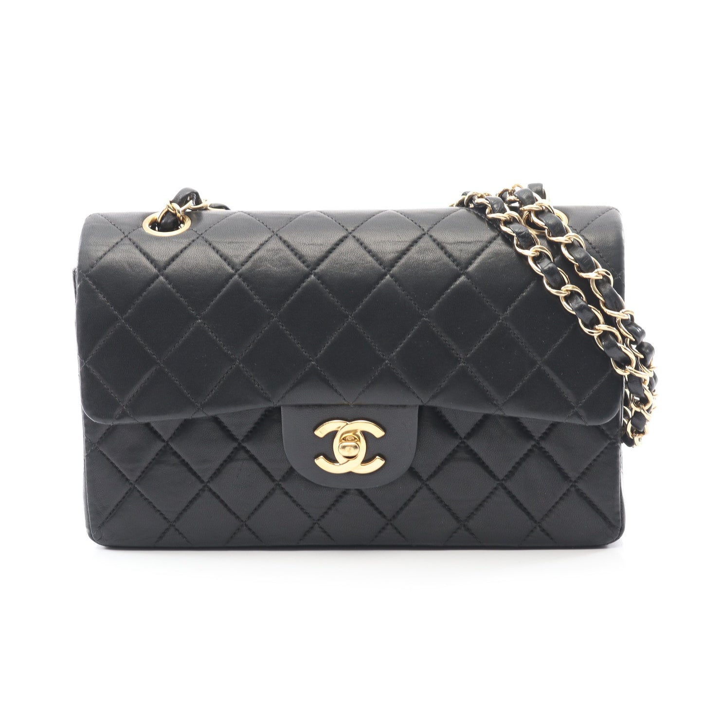 マトラッセ Wフラップ Wチェーンショルダーバッグ ラムスキン ブラック ゴールド金具 シャネル バッグ CHANEL