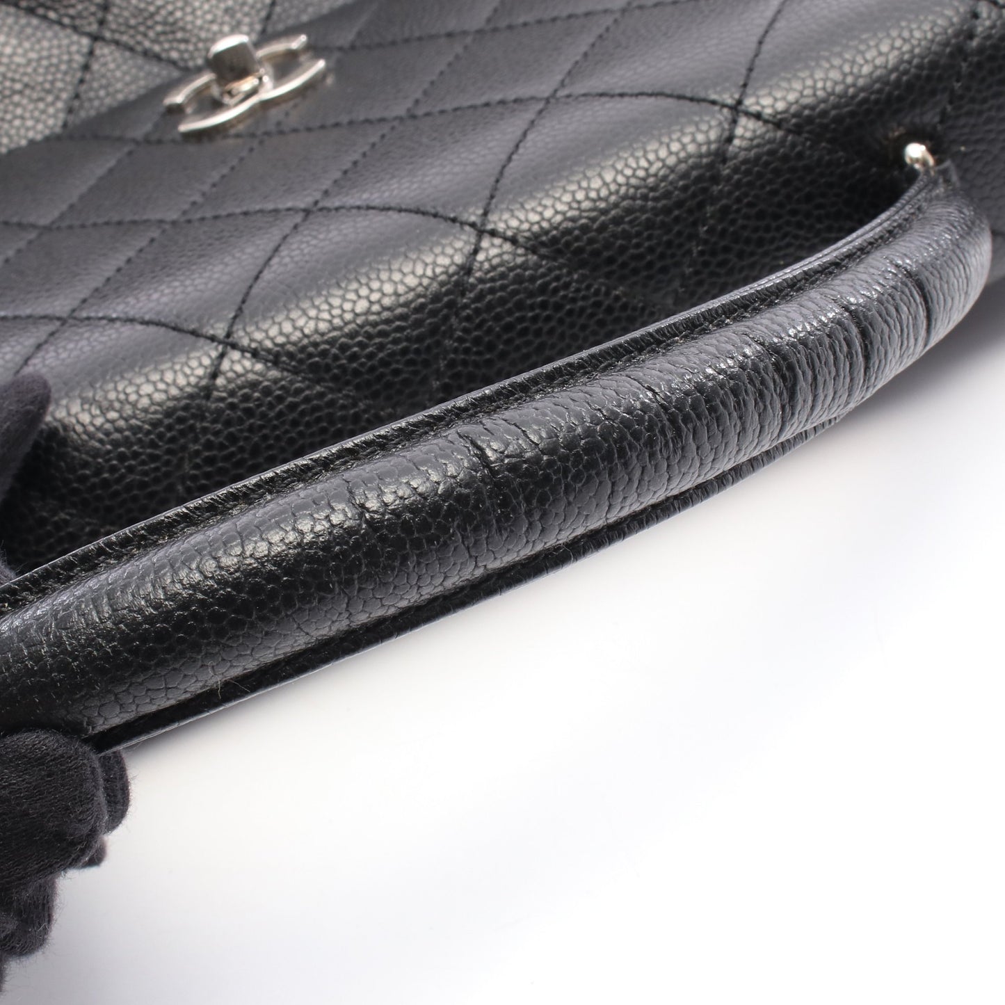 マトラッセ ハンドバッグ キャビアスキン ブラック シルバー金具 シャネル バッグ CHANEL