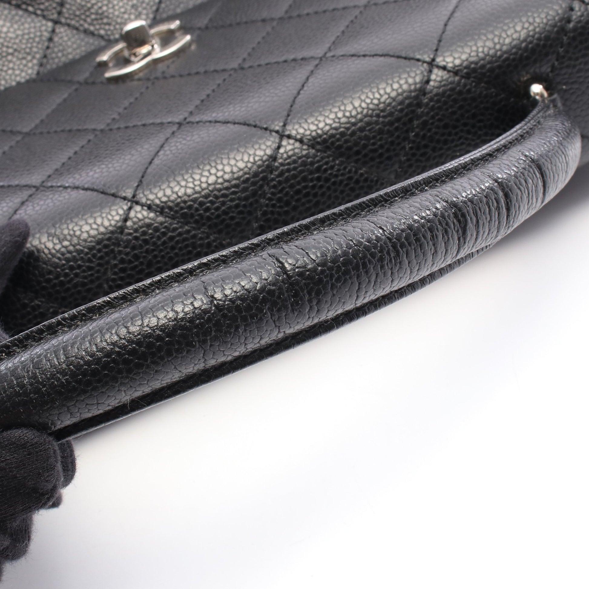 マトラッセ ハンドバッグ キャビアスキン ブラック シルバー金具 シャネル バッグ CHANEL