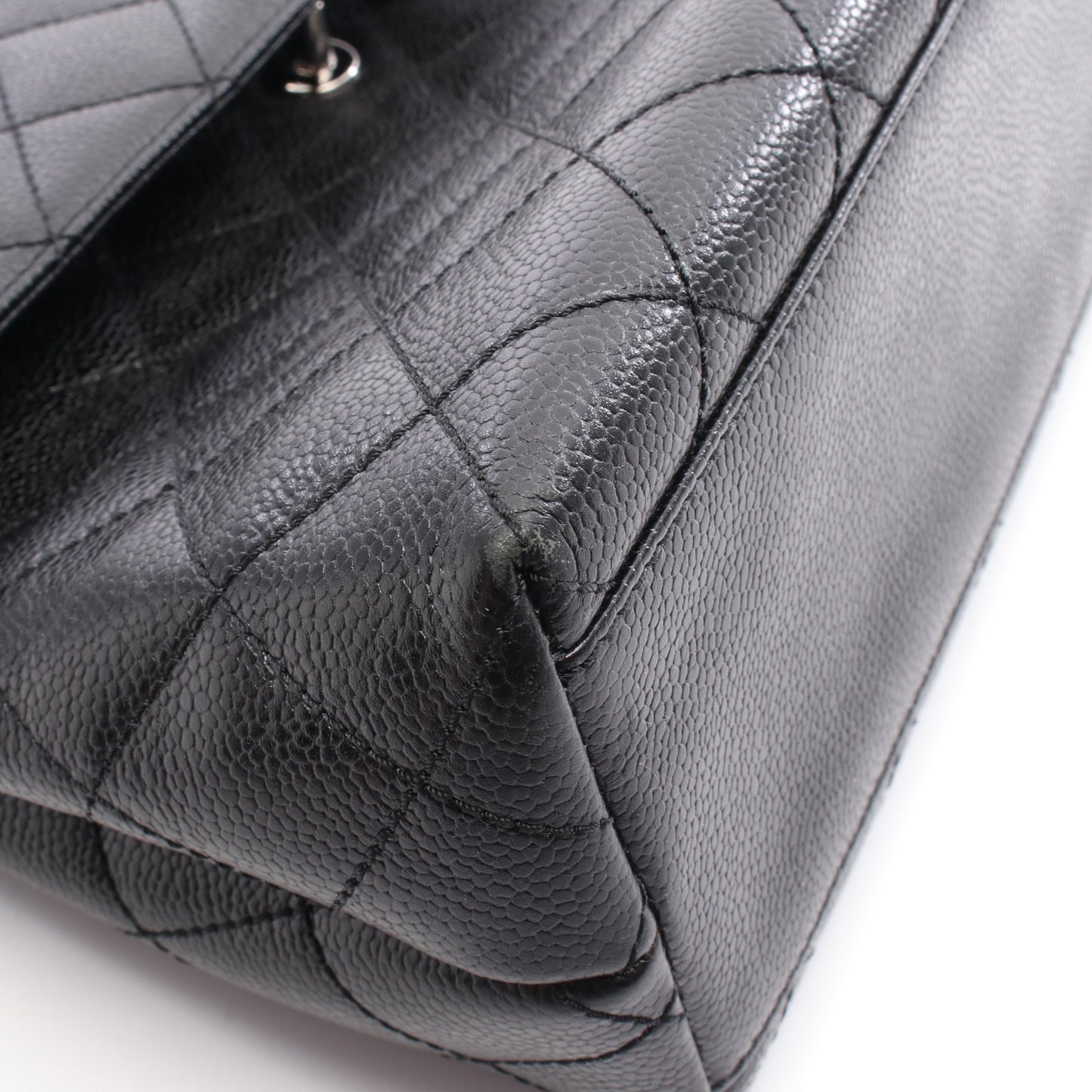 マトラッセ ハンドバッグ キャビアスキン ブラック シルバー金具 シャネル バッグ CHANEL