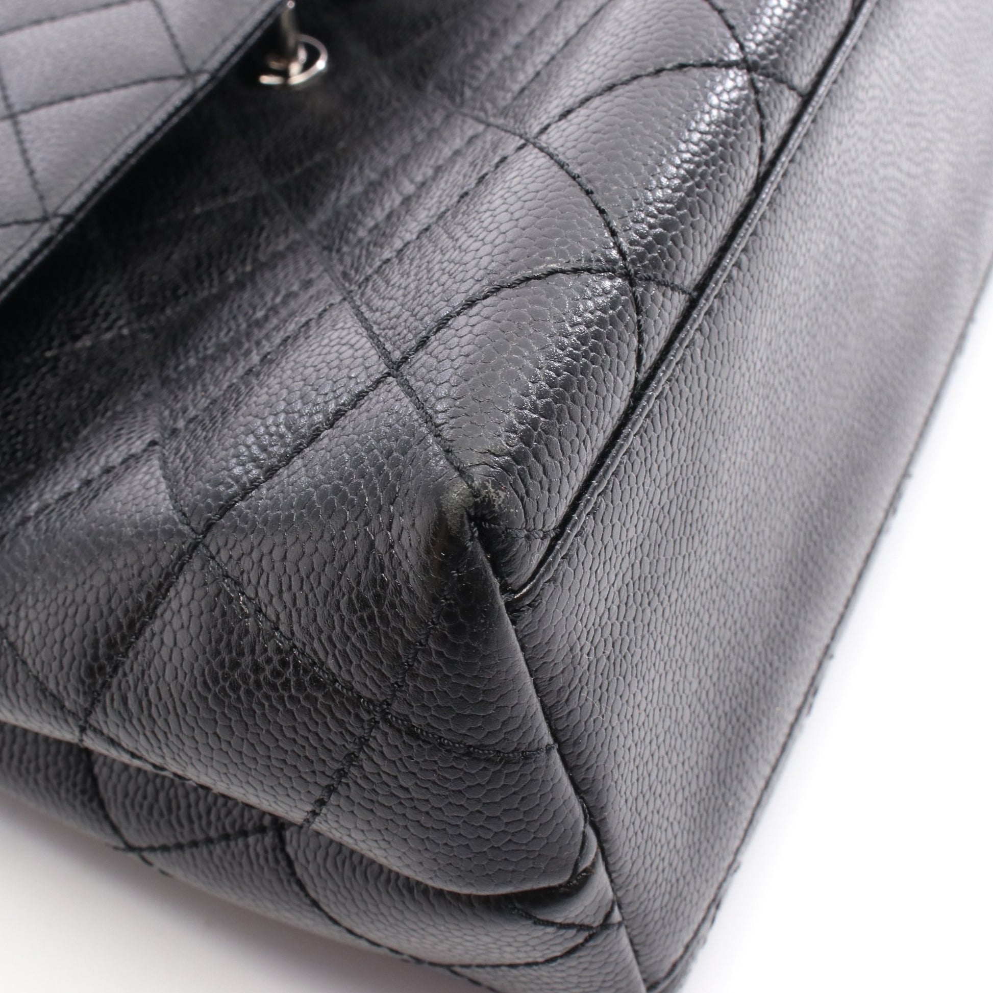 マトラッセ ハンドバッグ キャビアスキン ブラック シルバー金具 シャネル バッグ CHANEL