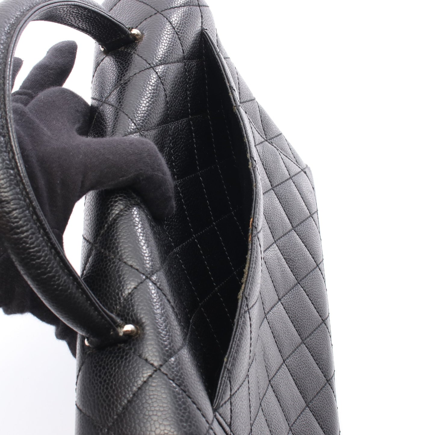 マトラッセ ハンドバッグ キャビアスキン ブラック シルバー金具 シャネル バッグ CHANEL