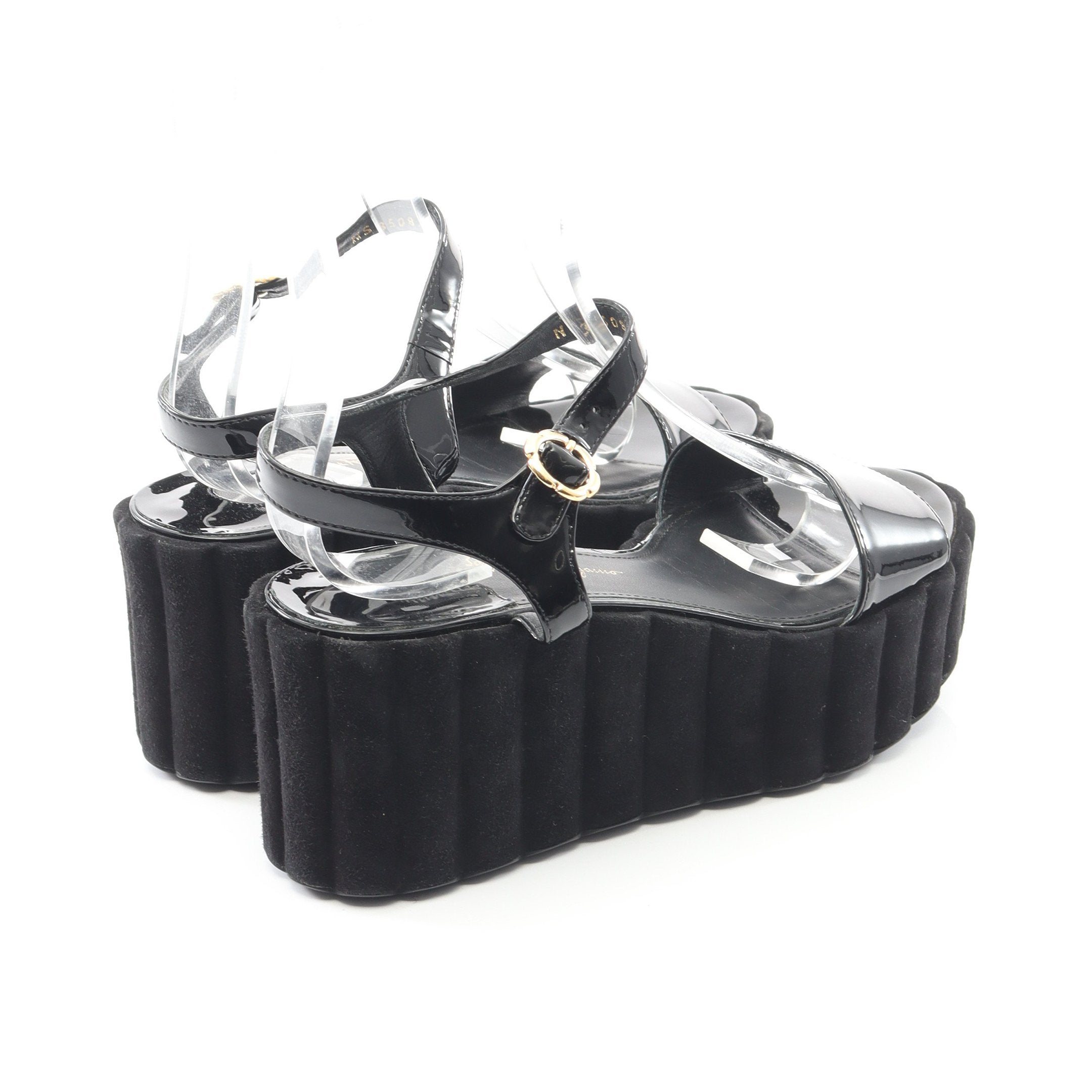 サンダル エナメルレザー ブラック ウェッジソール サルヴァトーレ