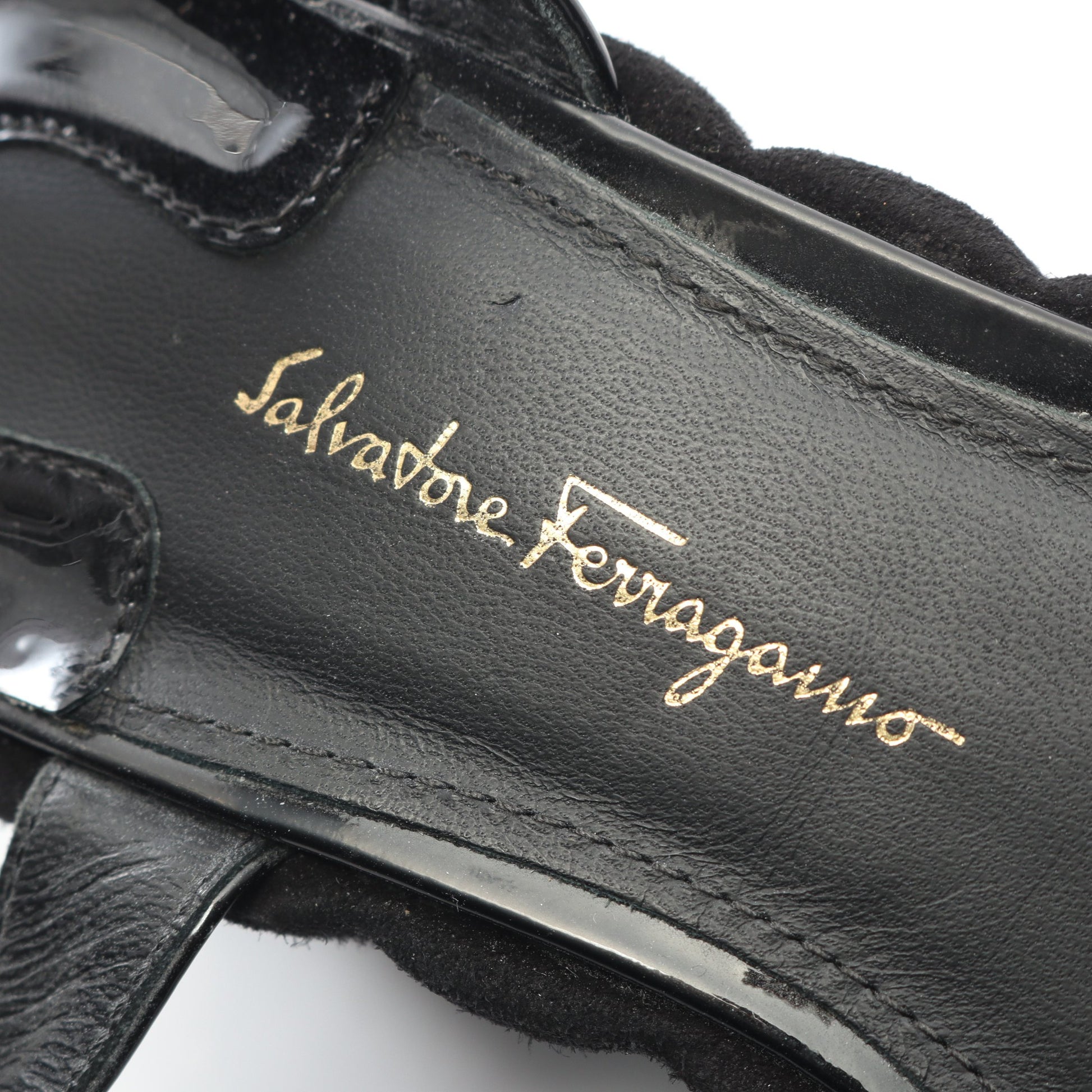 サンダル エナメルレザー ブラック ウェッジソール サルヴァトーレフェラガモ シューズ Salvatore Ferragamo