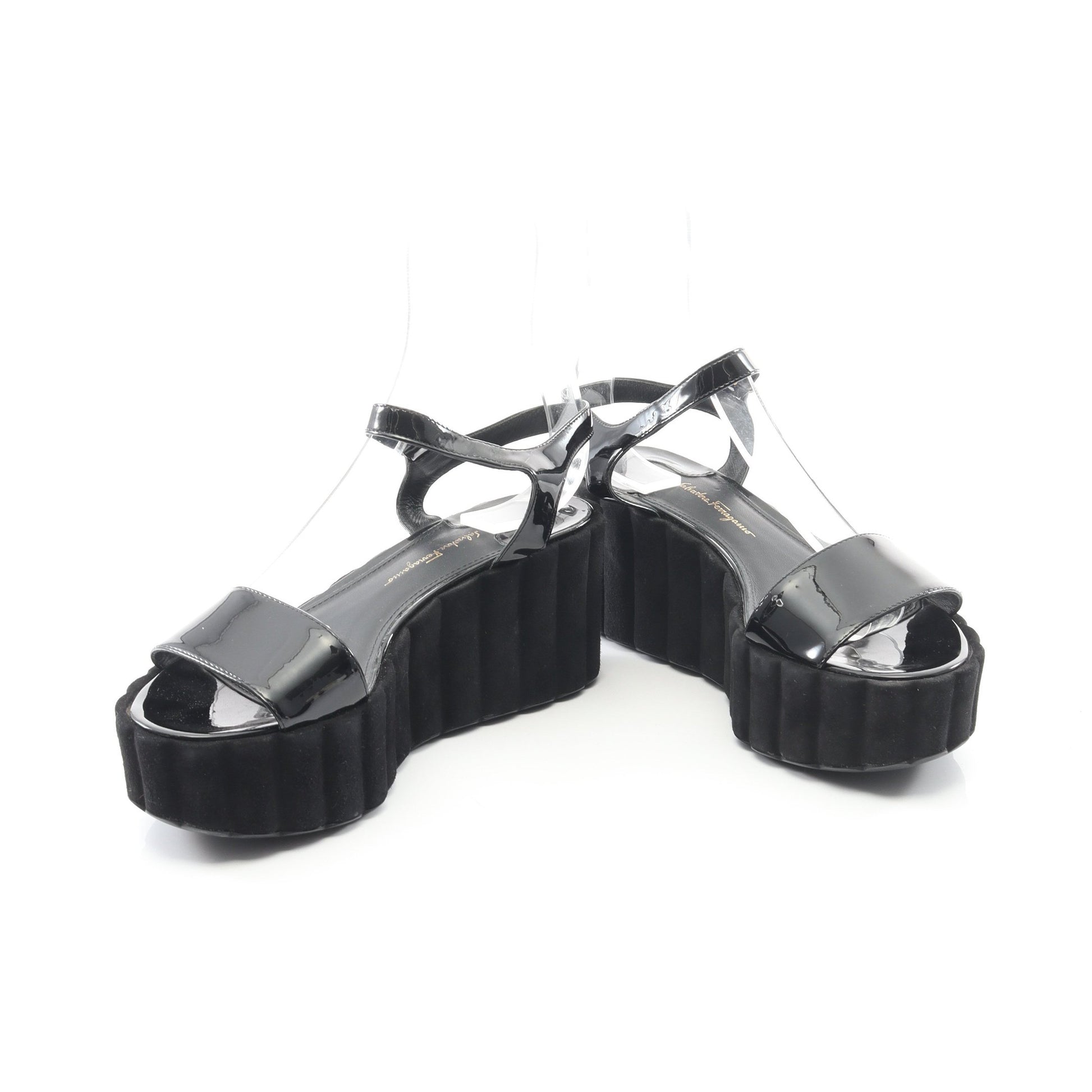 サンダル エナメルレザー ブラック ウェッジソール サルヴァトーレフェラガモ シューズ Salvatore Ferragamo