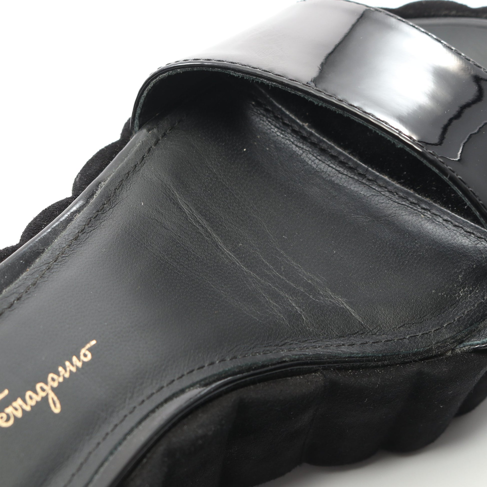 サンダル エナメルレザー ブラック ウェッジソール サルヴァトーレフェラガモ シューズ Salvatore Ferragamo