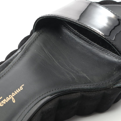 サンダル エナメルレザー ブラック ウェッジソール サルヴァトーレフェラガモ シューズ Salvatore Ferragamo