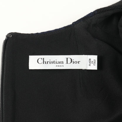 ワンピース ノースリーブ チェック ウール ネイビー ブラック クリスチャンディオール ワンピース Christian Dior