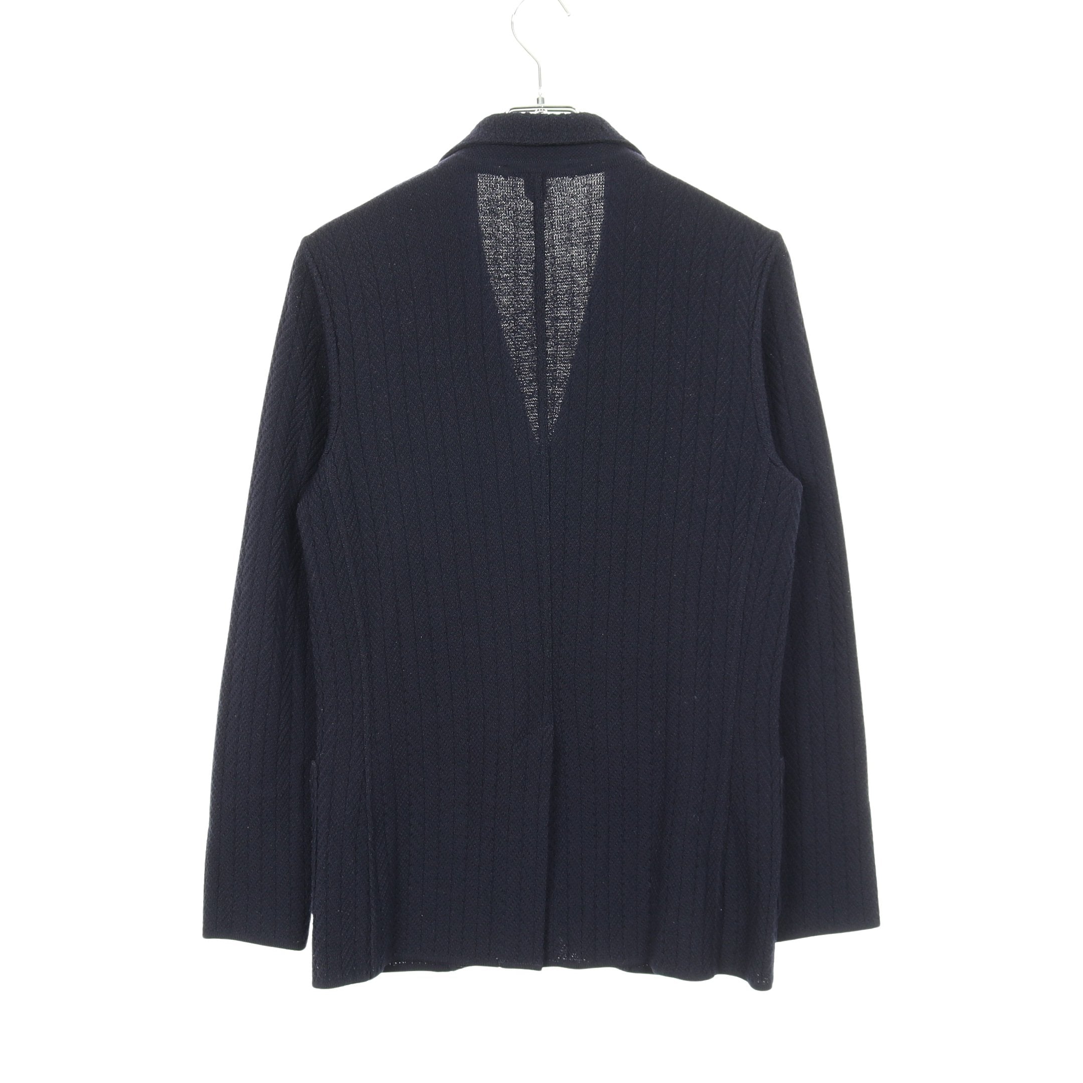 ニット テーラードジャケット ヘリンボーン ウール ネイビー