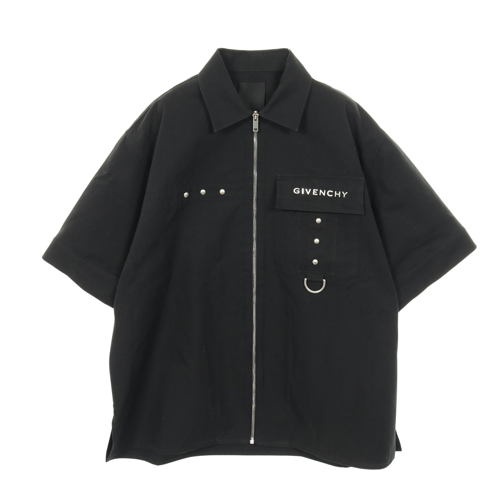 メタルディテール ジップアップ シャツ コットン ブラック ジバンシィ トップス GIVENCHY
