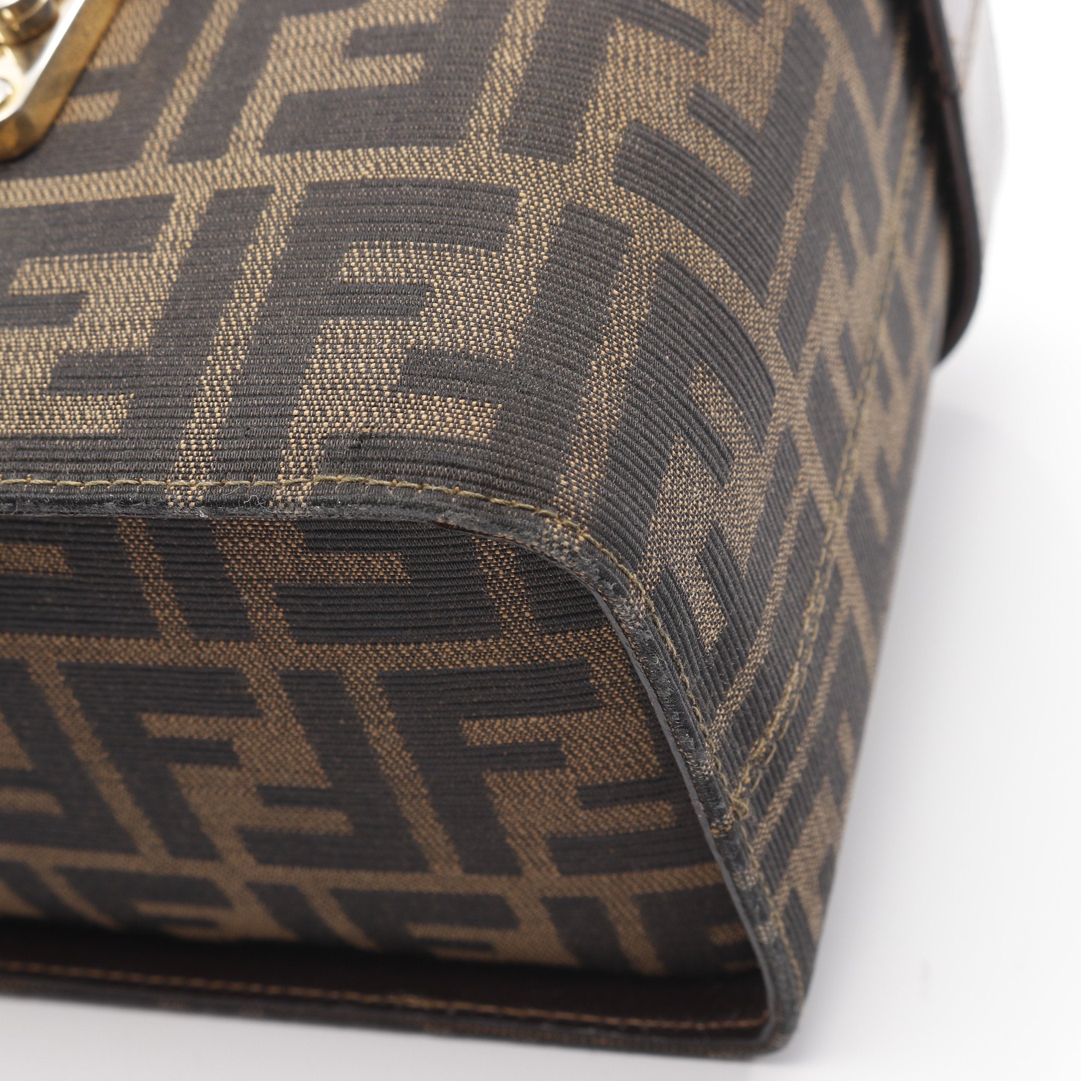 ズッカ バニティバッグ キャンバス レザー ダークブラウン フェンディ