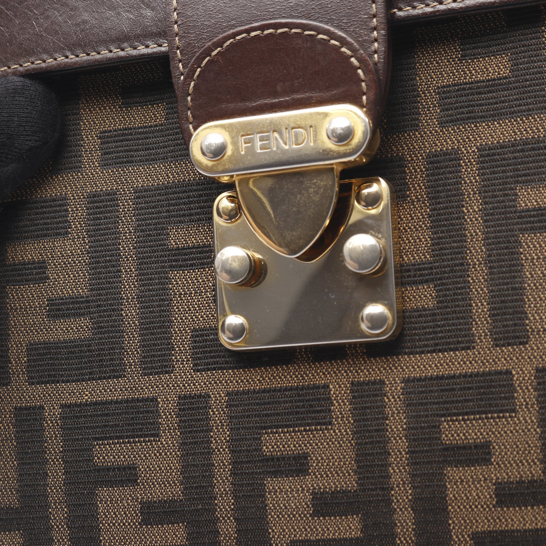 ズッカ バニティバッグ キャンバス レザー ダークブラウン フェンディ