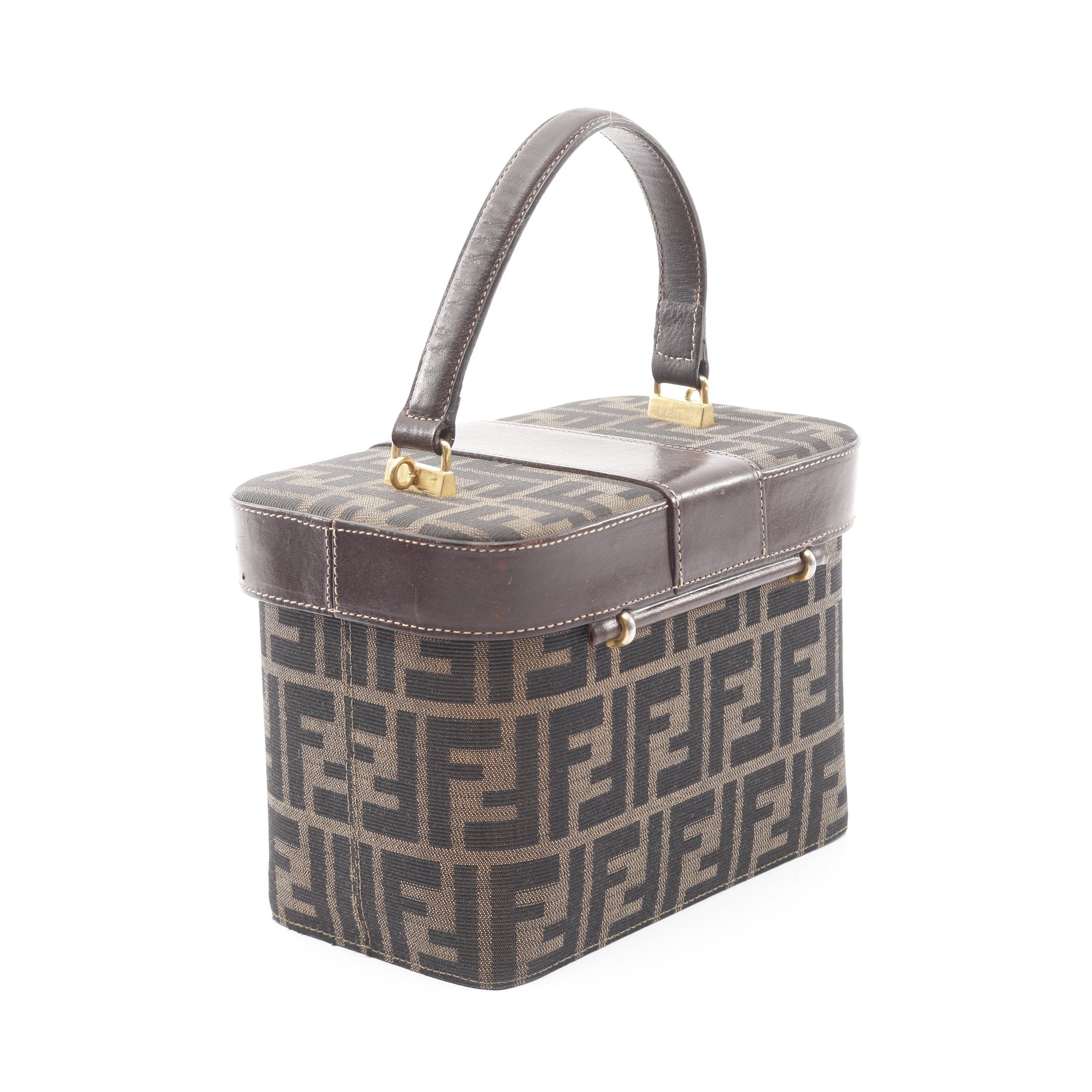 ズッカ バニティバッグ キャンバス レザー ダークブラウン フェンディ