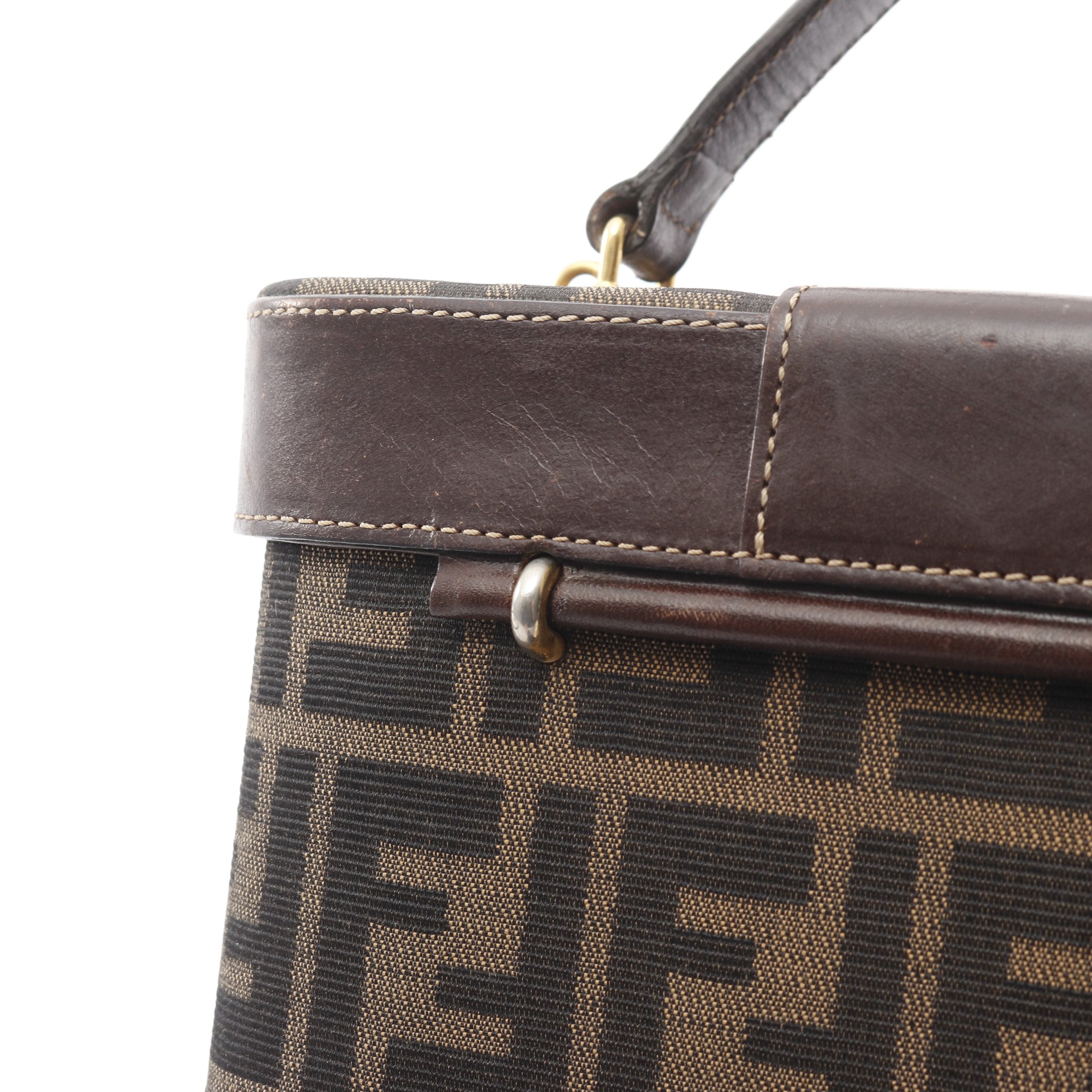 ズッカ バニティバッグ キャンバス レザー ダークブラウン フェンディ