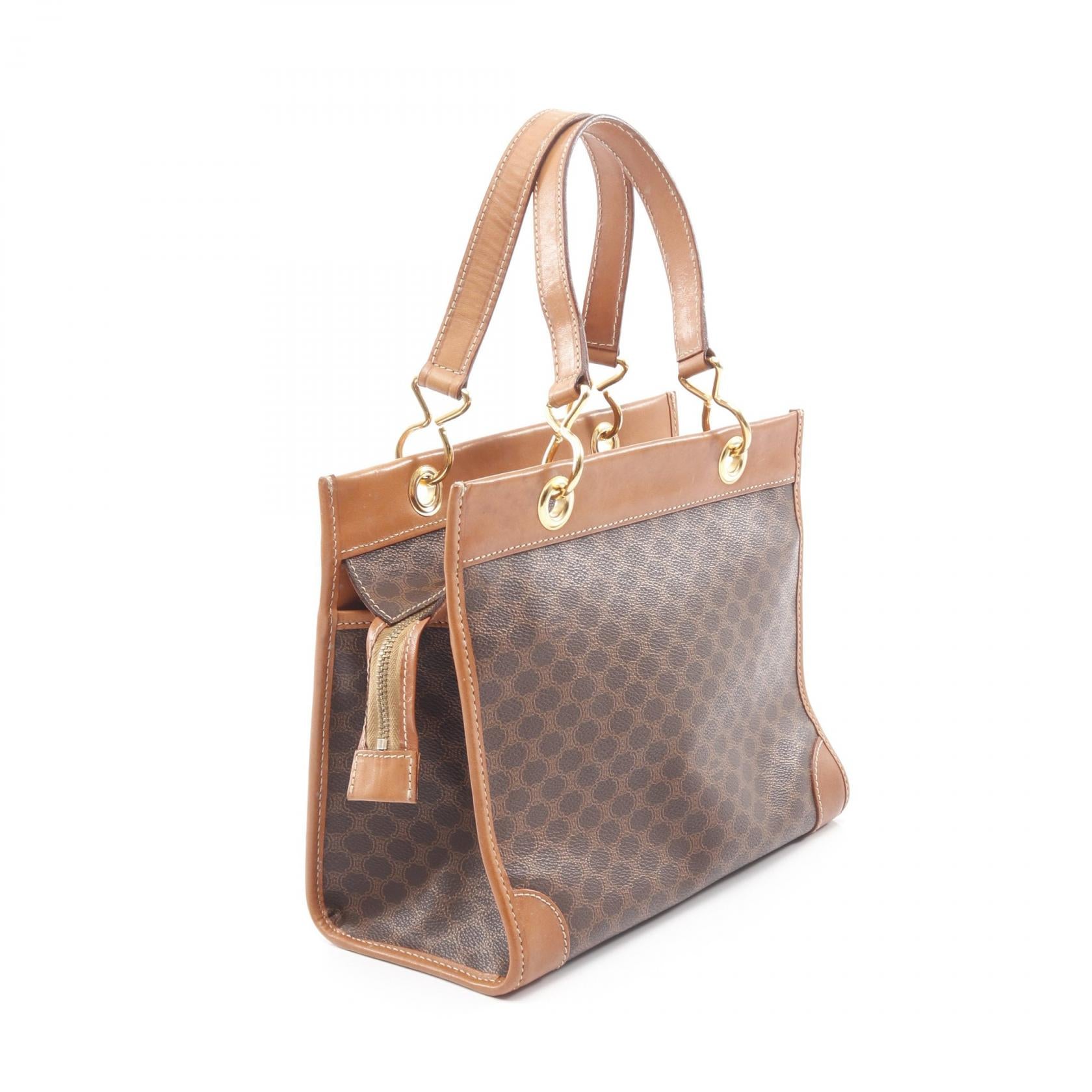 マカダム ハンドバッグ トートバッグ PVC レザー ブラウン ダーク