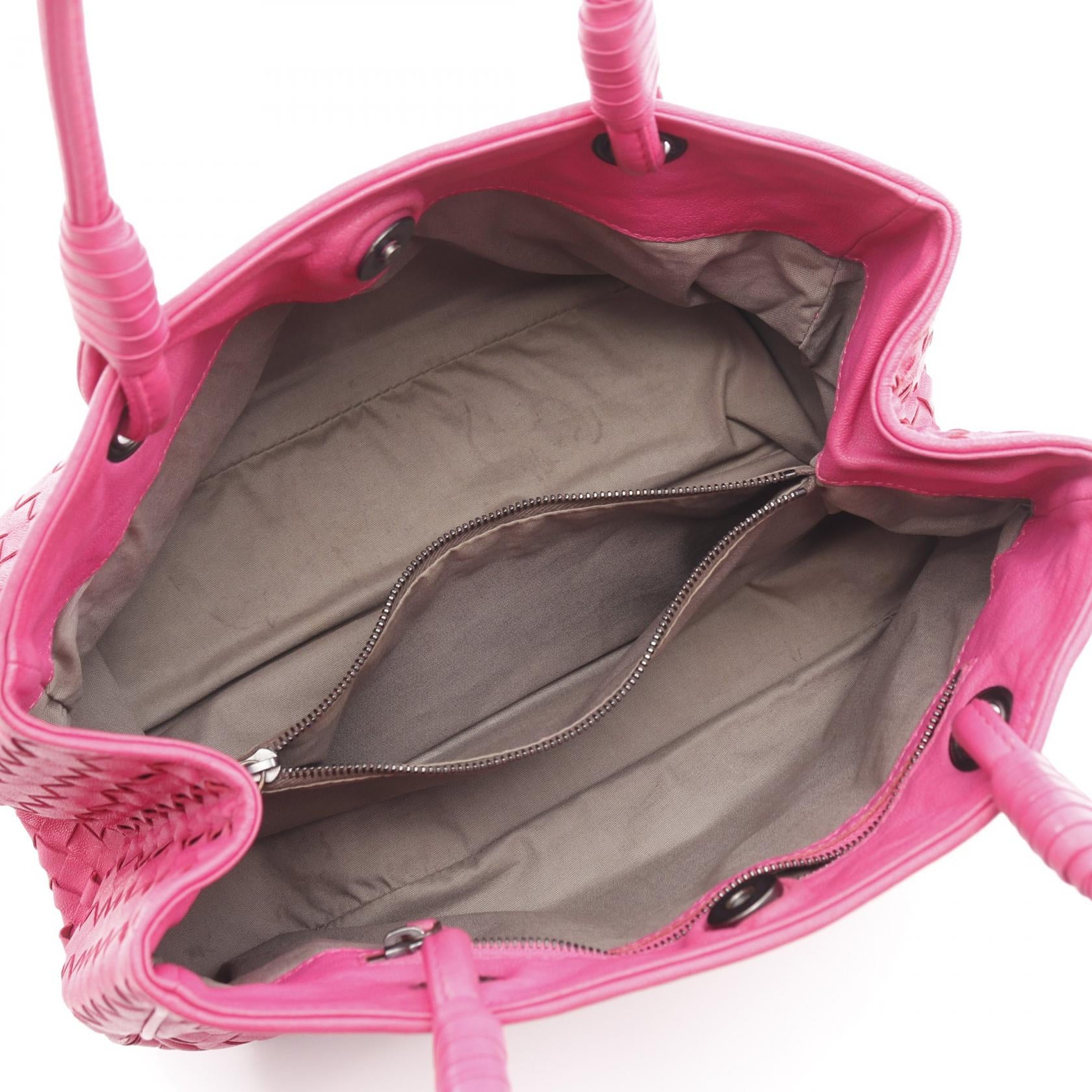 イントレチャート サッチェル ハンドバッグ レザー ピンクパープル