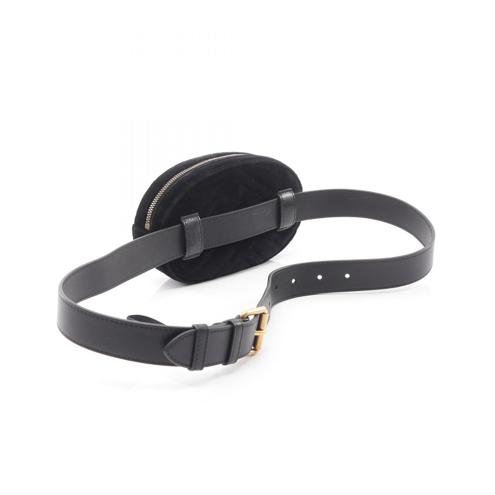 GGマーモント ウエストバッグ ボディバッグ ベロア レザー ブラック