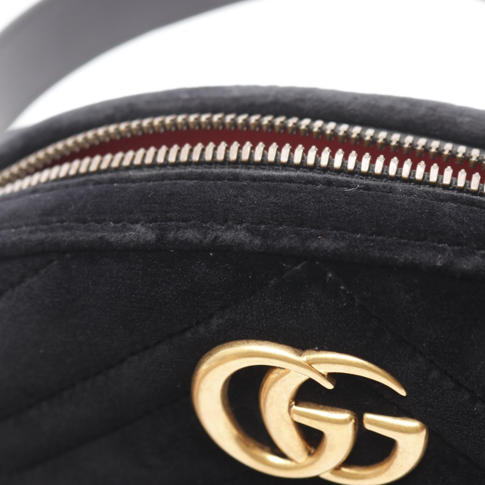 GGマーモント ウエストバッグ ボディバッグ ベロア レザー ブラック