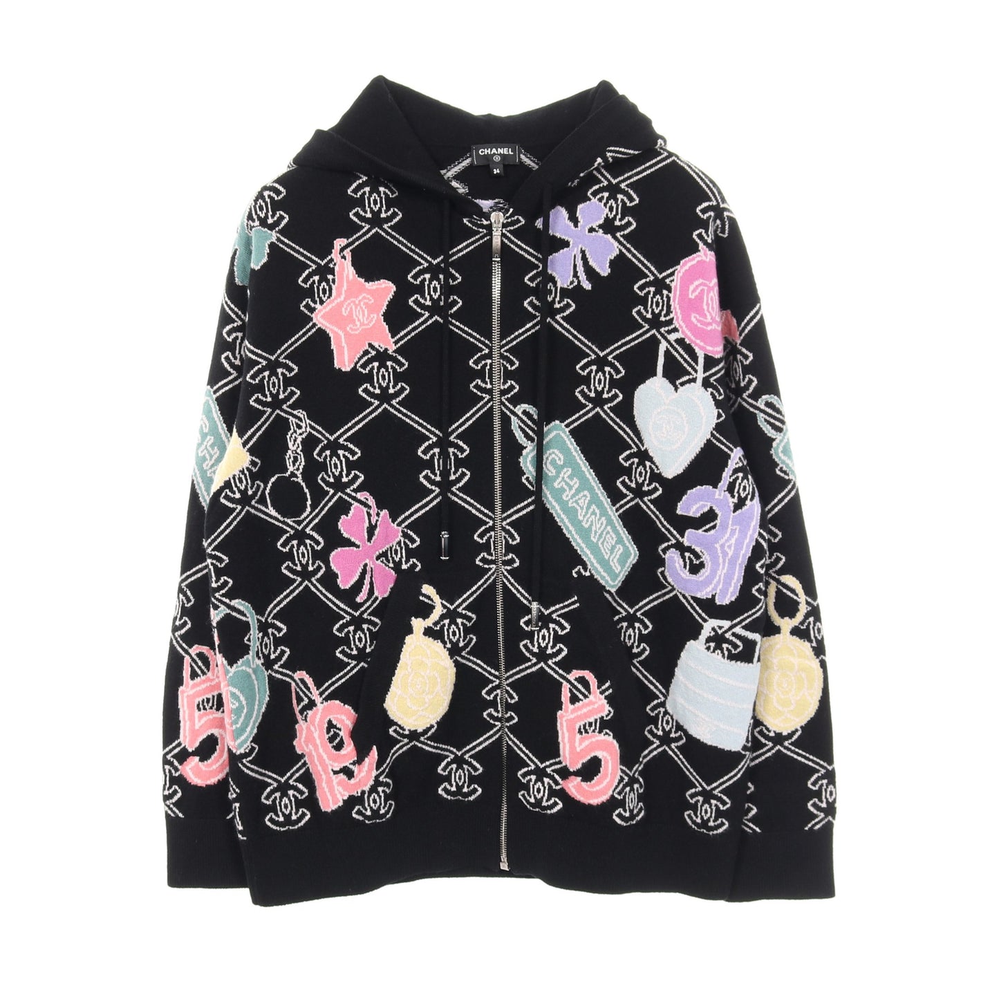 ココマーク ニット ジップアップパーカー カシミヤ ブラック マルチカラー シャネル トップス CHANEL