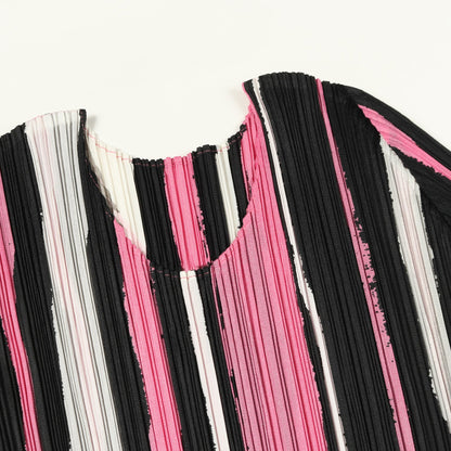 プリーツ チュニック ストライプ ピンク ブラック ホワイト プリーツプリーズ トップス PLEATS PLEASE