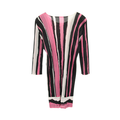 プリーツ チュニック ストライプ ピンク ブラック ホワイト プリーツプリーズ トップス PLEATS PLEASE