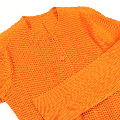 プリーツ ノーカラージャケット オレンジブラウン イッセイミヤケ アウター ISSEY MIYAKE