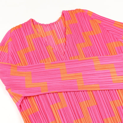 プリーツ トップス 総柄 ピンク オレンジ プリーツプリーズ トップス PLEATS PLEASE