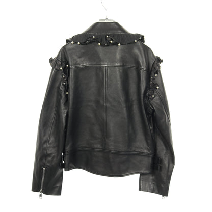 パール フリル ライダースジャケット ラムレザー ブラック グッチ アウター GUCCI