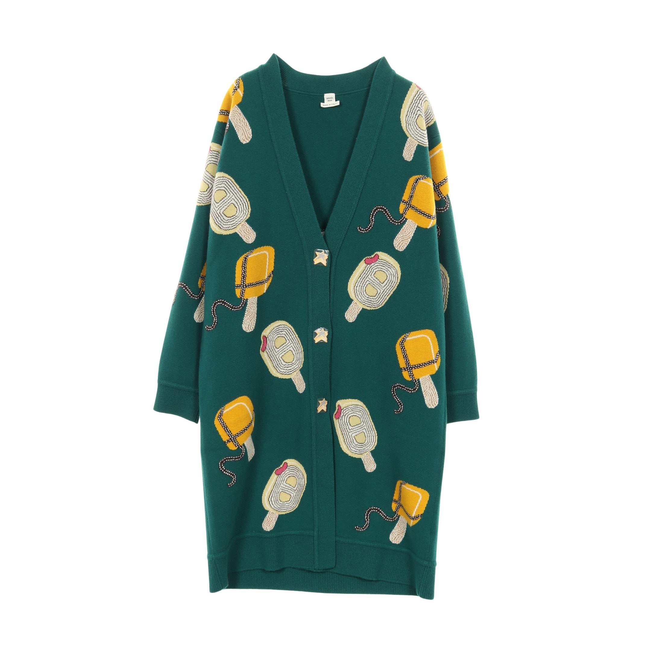 Funny Ice Cream カーディガン カシミヤ グリーン イエロー マルチ