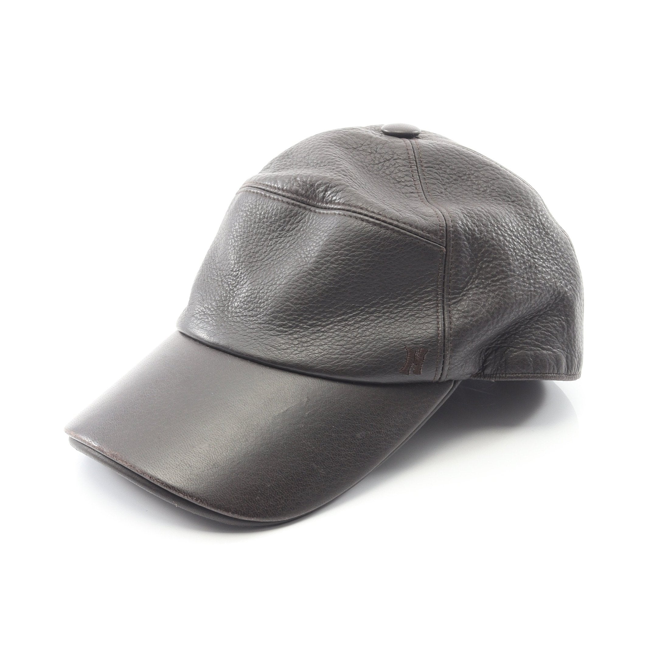 H刺繍 キャップ レザー ダークブラウン エルメス – RECLO