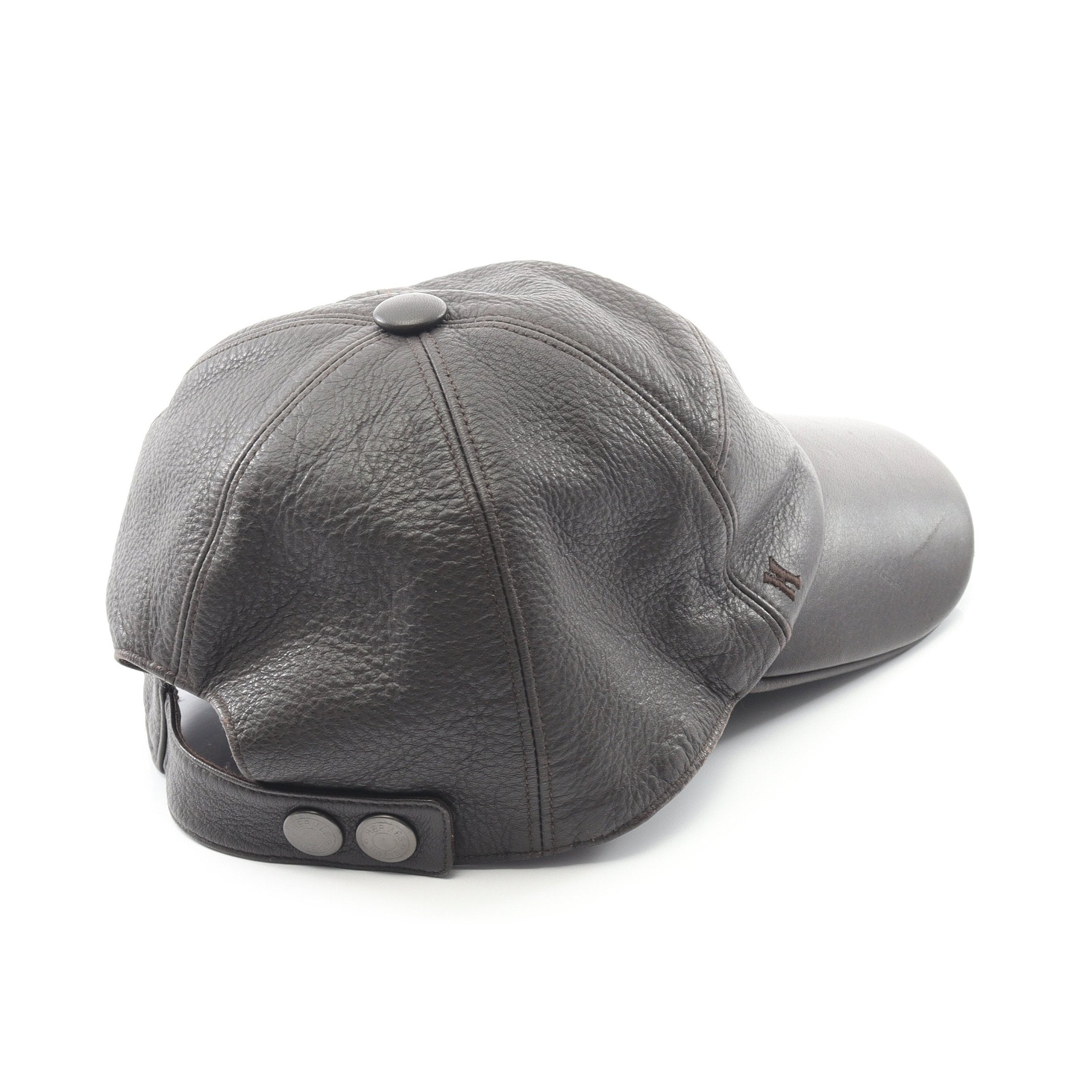 エルメス　HERMES レザー　キャップ　帽子　刺繍　本革　ブラック　もっイ エルメス HERMES レザー キャップ 帽子 刺繍 本革 ブラック もっイ