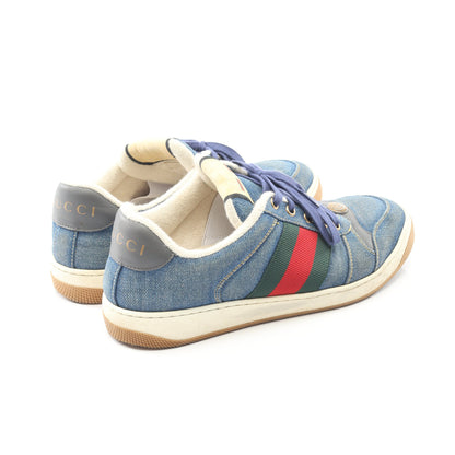 スクリーナー スニーカー デニム レザー インディゴブルー マルチカラー ヴィンテージ加工 グッチ シューズ GUCCI