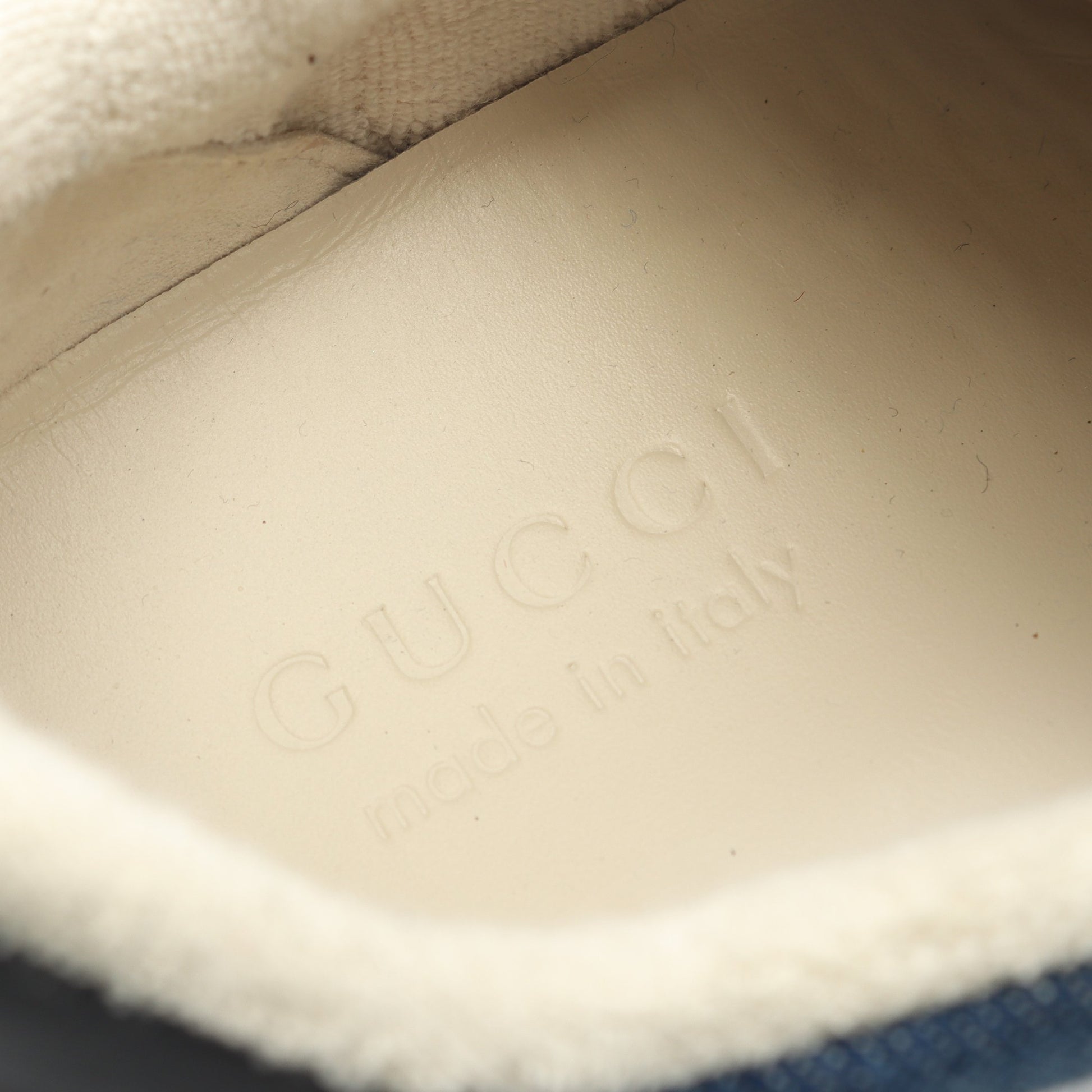 スクリーナー スニーカー デニム レザー インディゴブルー マルチカラー ヴィンテージ加工 グッチ シューズ GUCCI