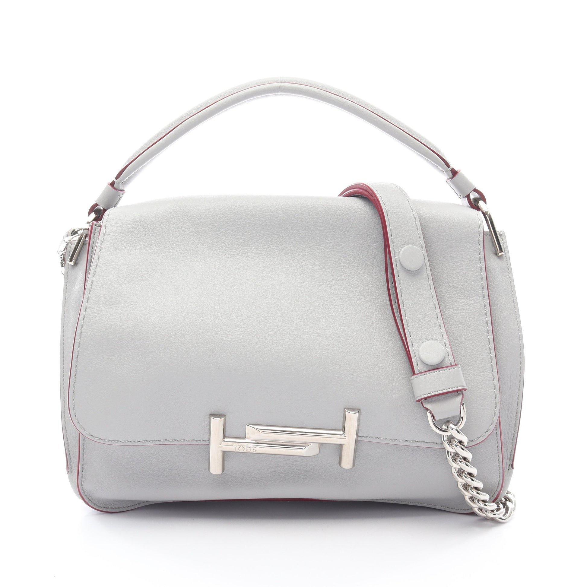 ダブルT ハンドバッグ レザー ライトグレー 2WAY トッズ バッグ TOD'S